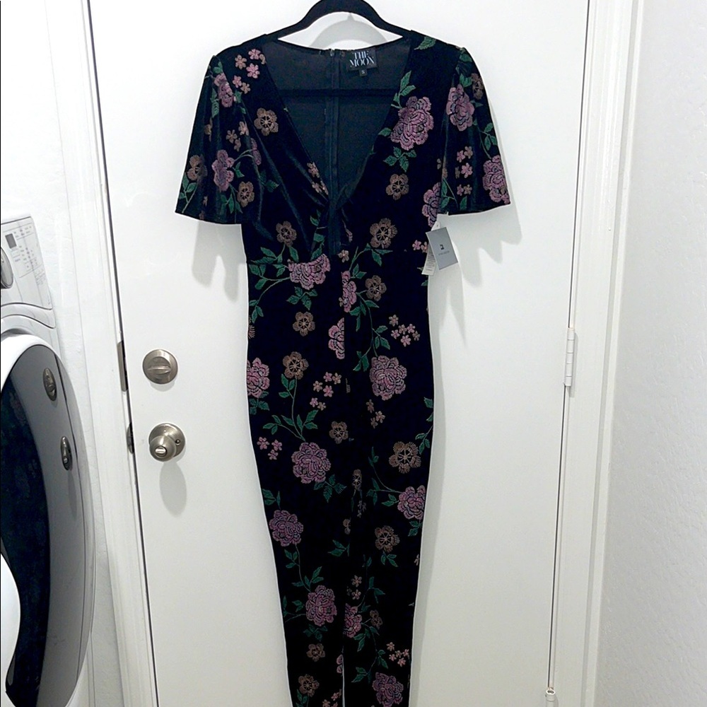 Black Velvet Jumpsuit Embroidered